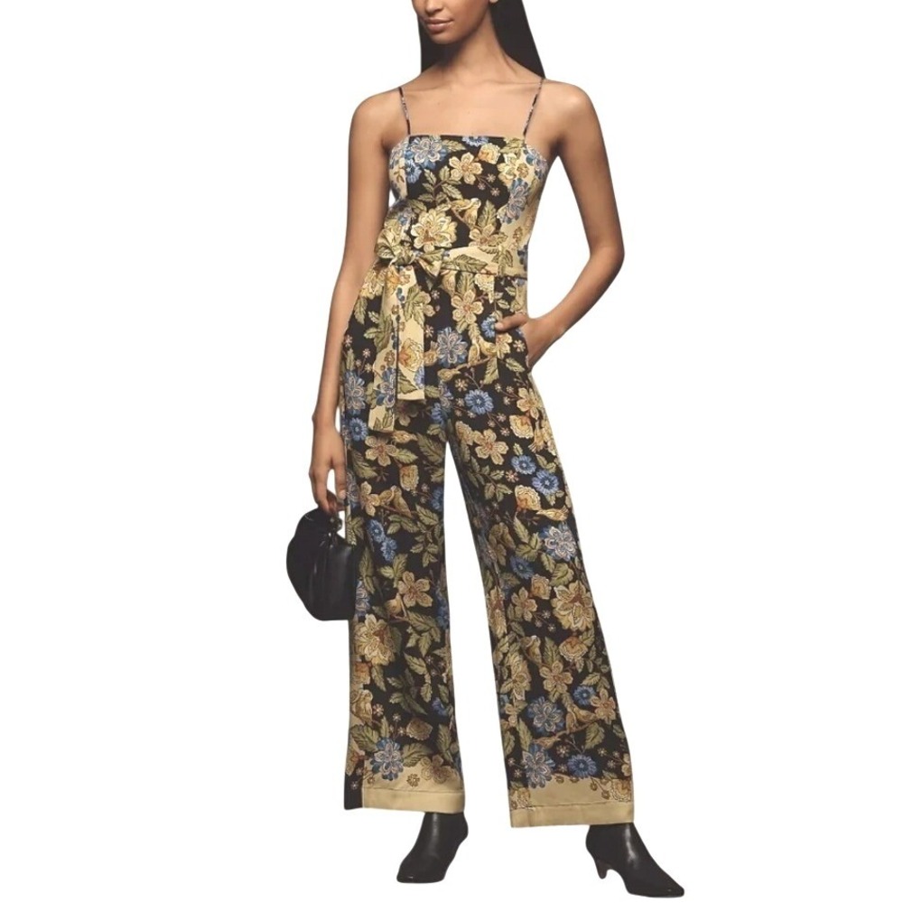 FARM Rio Floral Bird Print Wide Leg Jumpsuit S Tropical Island Summer Resort NWT